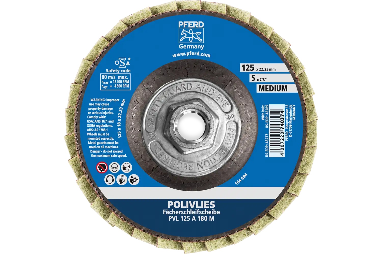 Picture of Pferd Polivlies® Non-Woven Flap Disc, 5" x 5/8-11, 180 Grit, Medium, Aluminum oxide